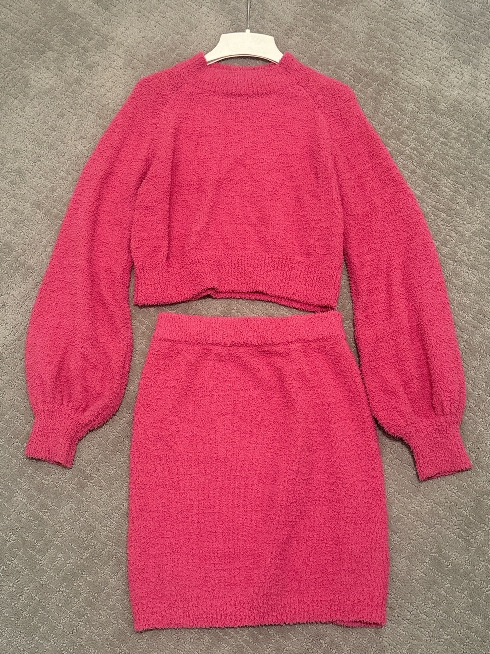 Fuchsia Cropped Knit Turtleneck Sweater & Skirt Set - Women